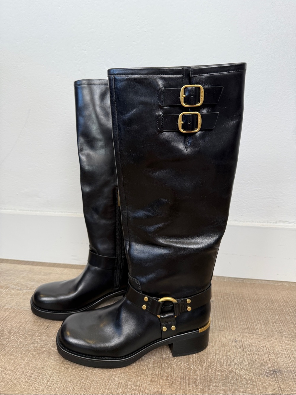 Vince Camuto Kaydin 2 Size 8 Black Leather Knee High Moto Boots